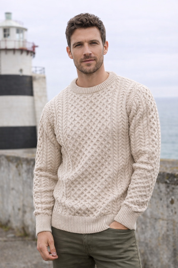 Aran Merino Wool Cable Knit Sweater | Camel - Clearance