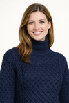 Unisex Aran Merino Polo Neck Sweater | Navy | Premium Irish Wool Knitwear
