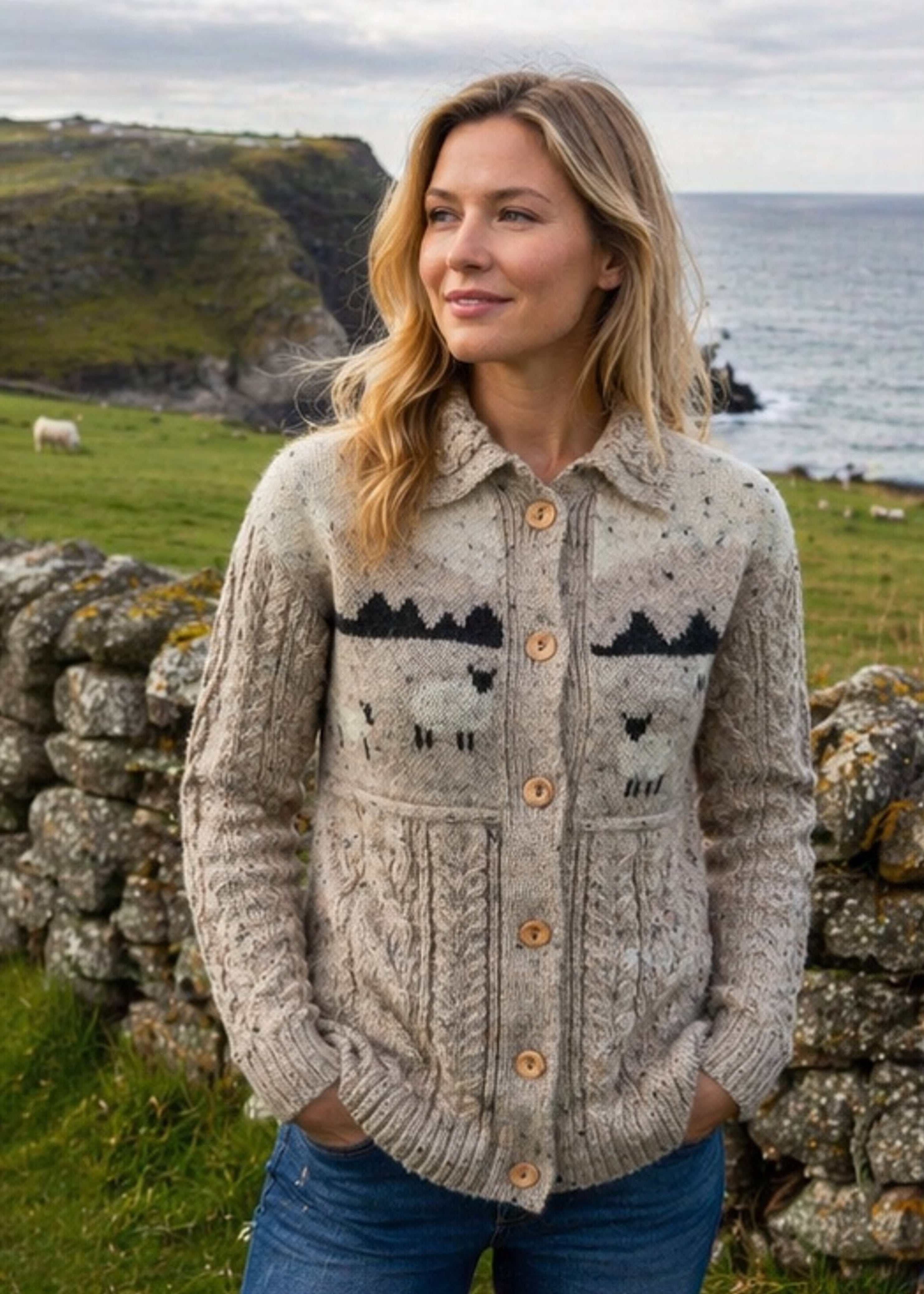Ladies Aran Sheep Cardigan | 100% Wool | Skiddaw
