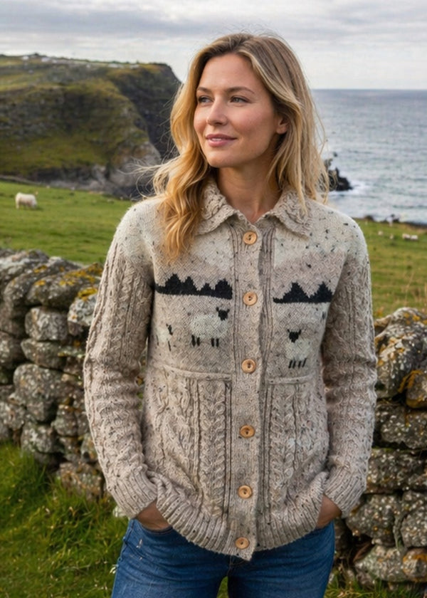 Ladies Aran Sheep Cardigan | 100% Wool | Skiddaw