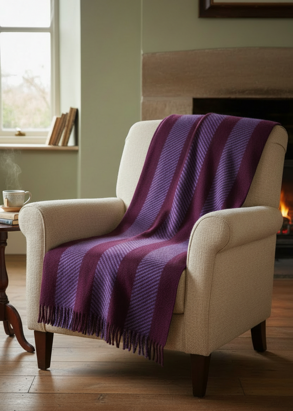 Foxford Merino Wool Throw | Aubergine/Orchid