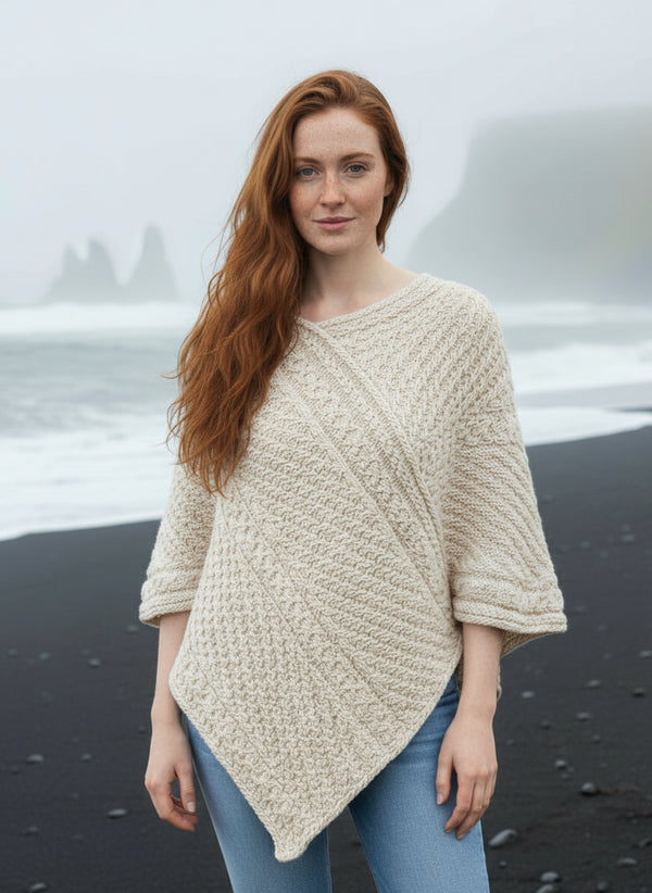 Aran Merino Wool V Poncho | Parsnip