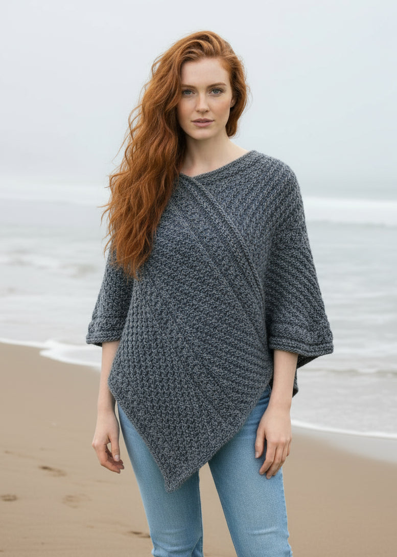 Aran Merino Wool V Poncho | Slate