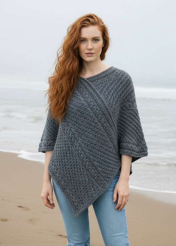 Aran Merino Wool V Poncho | Slate