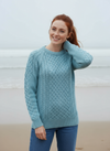 Ladies Slim-Fit Aran Sweater | Aqua