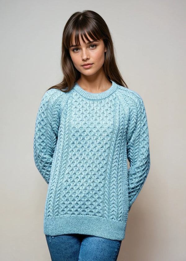 Ladies Slim-Fit Aran Sweater | Aqua