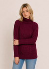 Merino Wool Polo Neck Aran Sweater | Raspberry Marl 