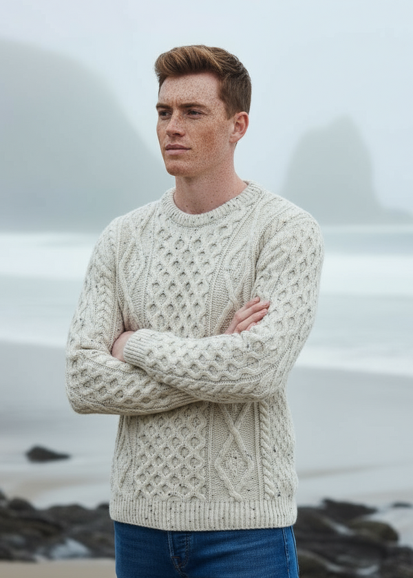Aran Wool Sweater | Flecked Cream