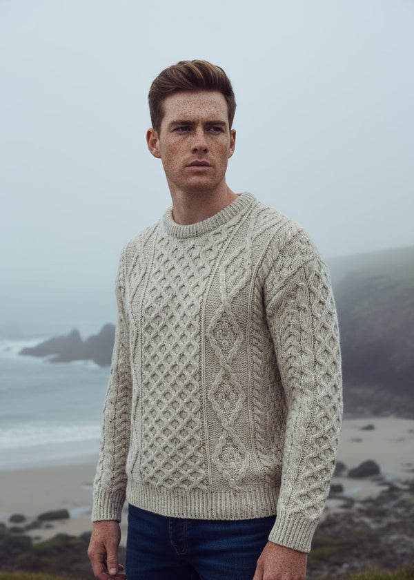 Aran Wool Sweater | Flecked Oatmeal