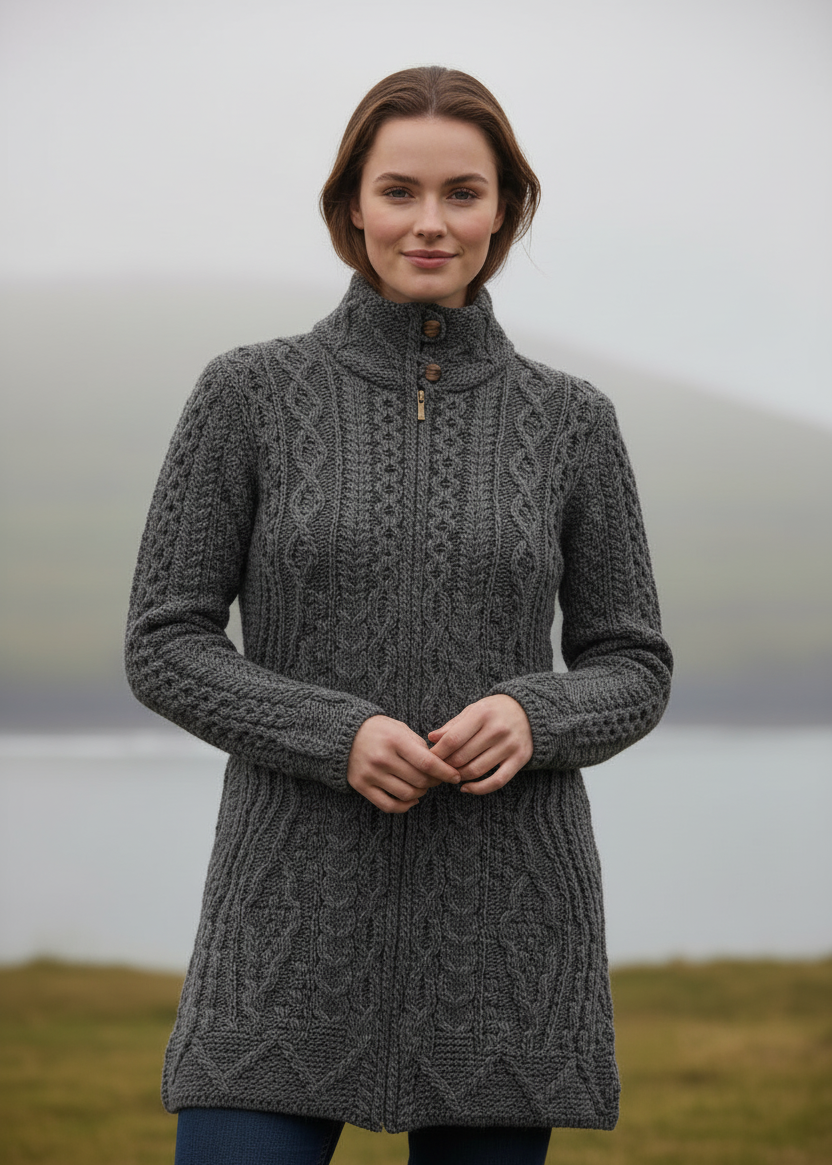 Aran Long Fitted Coat | Charcoal 