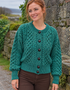 Ladies Merino Cropped Classic Aran Cardigan | Green
