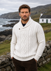 Men's Aran Shawl Neck Sweater | Natural Merino Wool