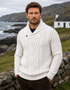 Aran-Pullover für Herren mit Schalkragen | Naturmerinowolle