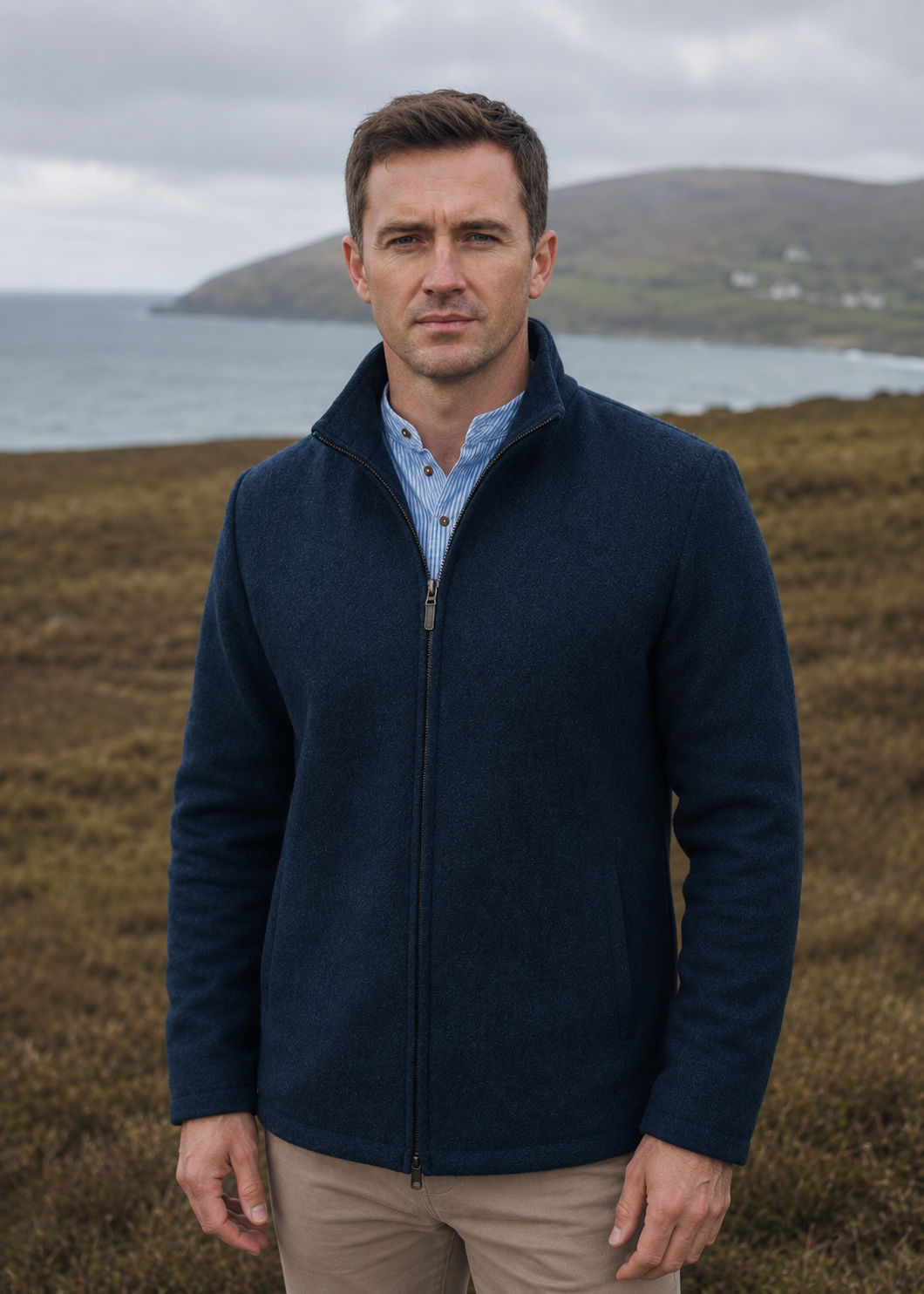 Men's Donegal Full Zip Herringbone Jacket | Navy