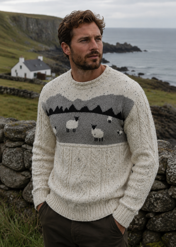 Pure Wool Sheep Aran Sweater | Oatmeal
