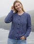 Women's Aran Cardigan in Denim Blue | Irish Merino Wool