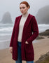 Klassischer langer Damen-Kapuzencardigan | Burgunderrot
