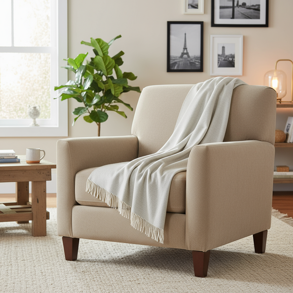 John Hanly Wool Angora Throw | Camel Cream