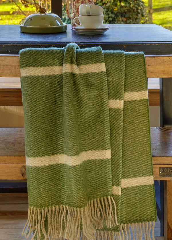 John Hanly Wool Angora Throw | Green Windowpane