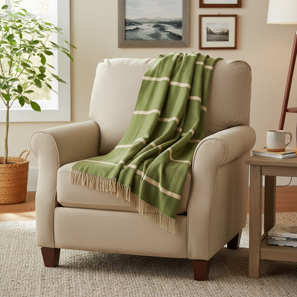 John Hanly Wool Angora Throw | Green Windowpane