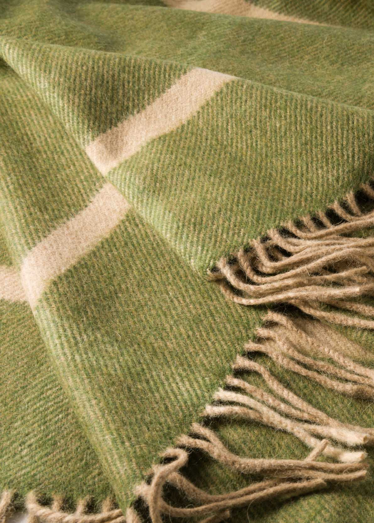 John Hanly Wool Angora Throw | Green Windowpane