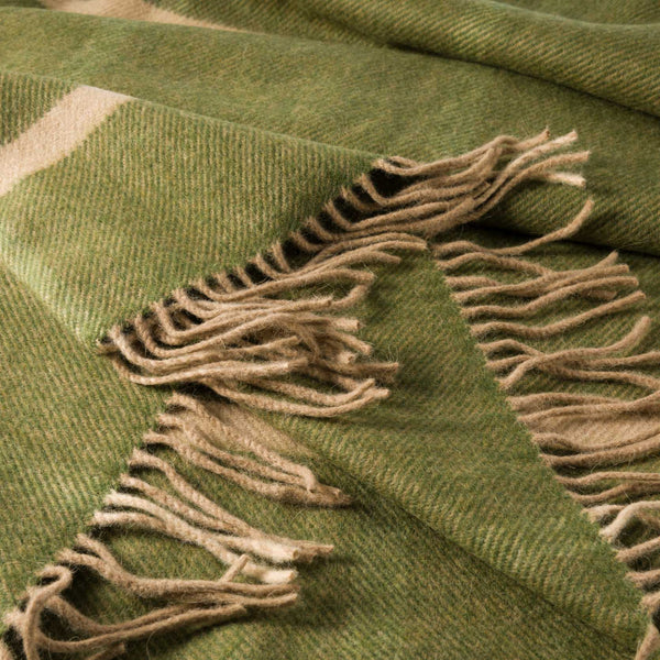 John Hanly Wool Angora Throw | Green Windowpane