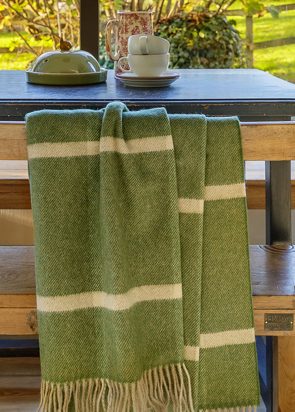 John Hanly Wool Angora Throw | Green Windowpane