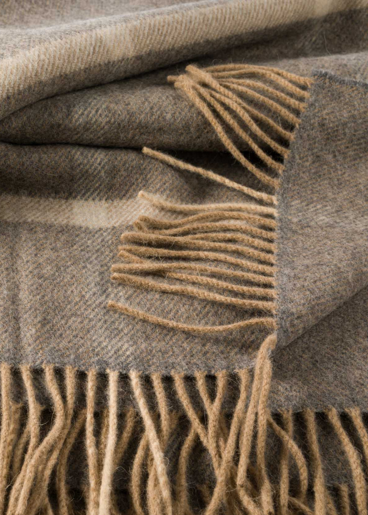 John Hanly Wool Angora Throw | Grey Silver Windowpane