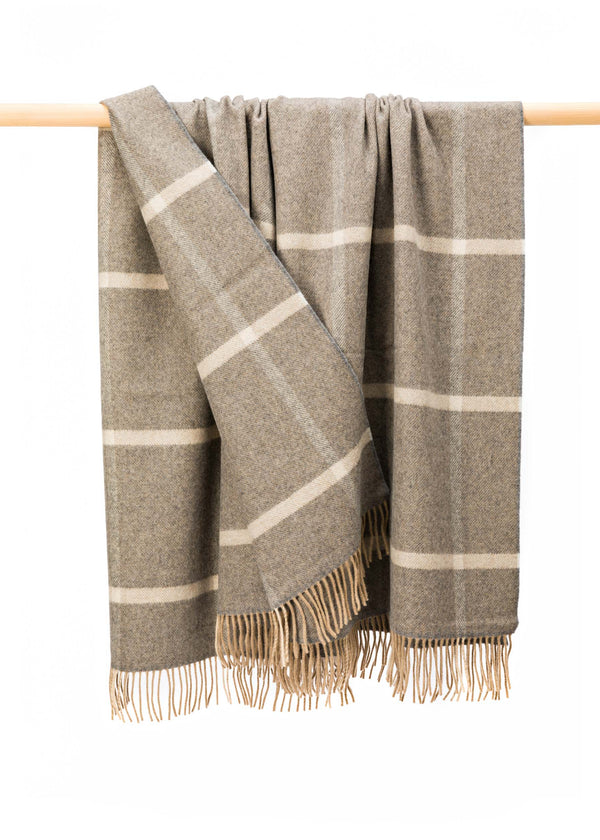 John Hanly Wool Angora Throw | Grey Silver Windowpane