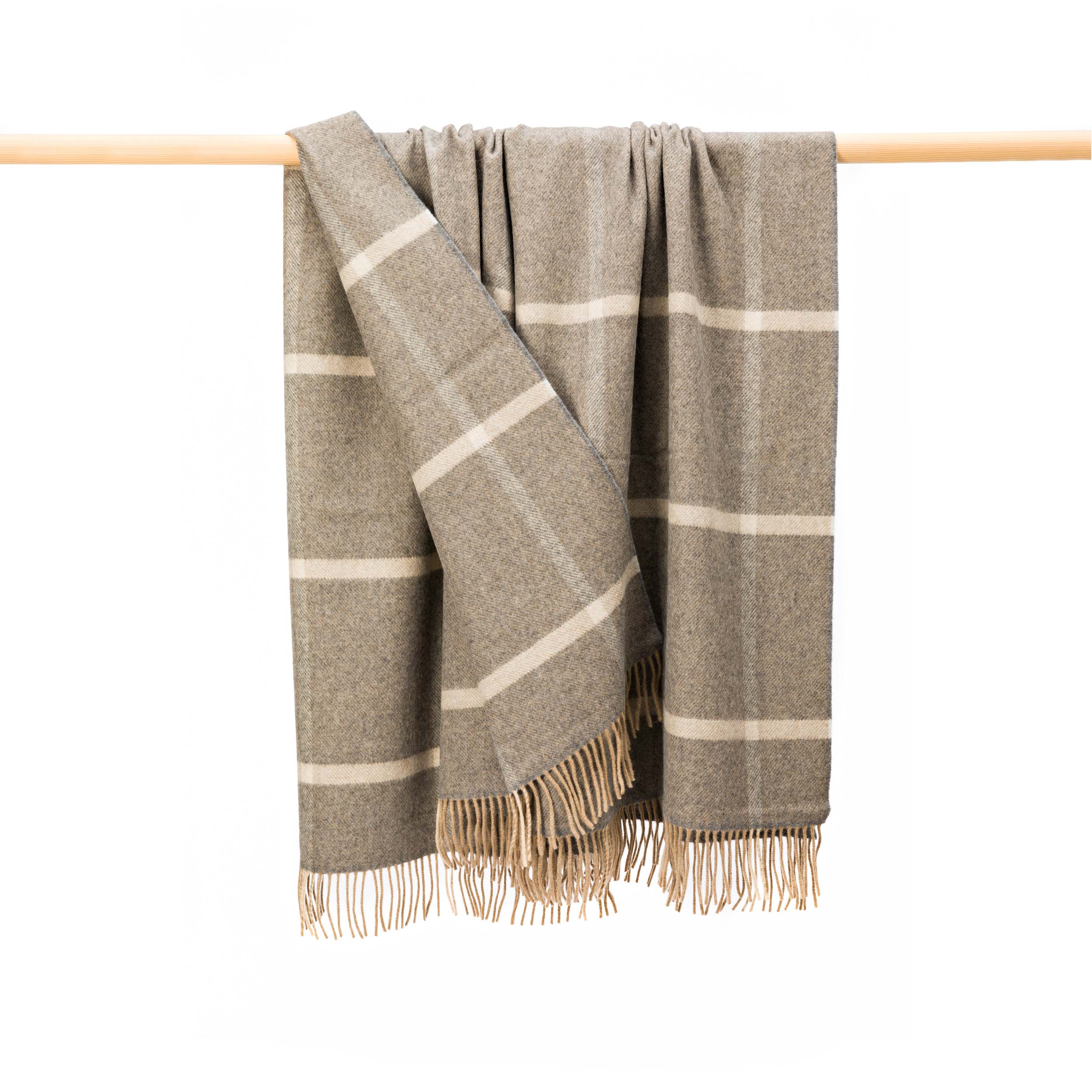 John Hanly Wool Angora Throw | Grey Silver Windowpane