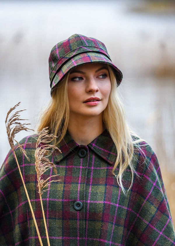 Pink Green Check Flapper Hat