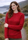 Women's Slim-Fit Aran Sweater - 100% Merino Wool | Red