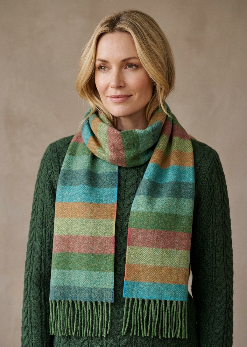 Foxford Lambswool Scarf | Leaf Multi Stripe