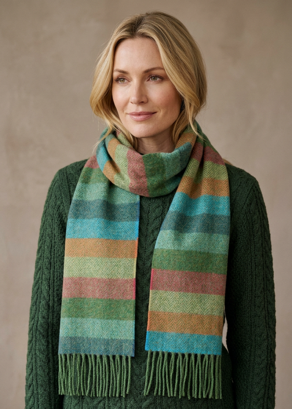 Foxford Lambswool Scarf | Leaf Multi Stripe
