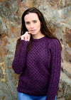 Unisex Aran Crew Neck Merino Sweater | Purple