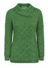 Claddagh Zip Aran Cardigan | Green Leaf | 100% Merino Wool
