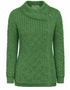 Claddagh-Strickjacke mit Reißverschluss | Grünes Blattmuster | 100 % Merinowolle – Abverkauf