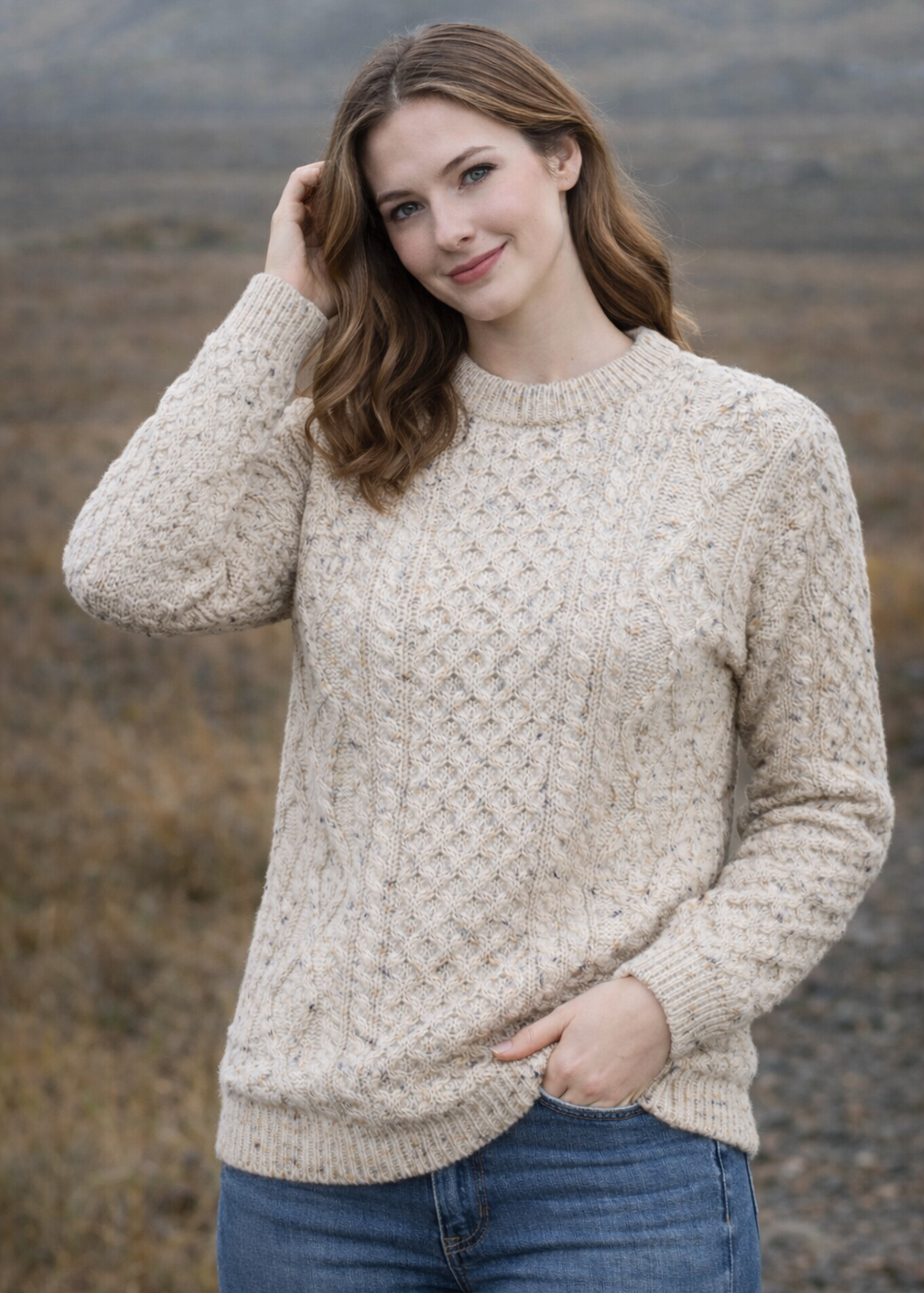 Unisex Oversized Lightweight Aran Sweater | Oatmeal