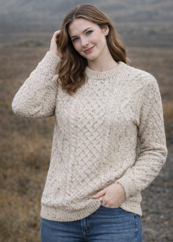Unisex Oversized Lightweight Aran Sweater | Oatmeal