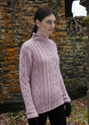 Women's Super Soft Funnel Neck Aran Sweater | Pink