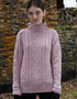 Women's Super Soft Funnel Neck Aran Sweater | Pink