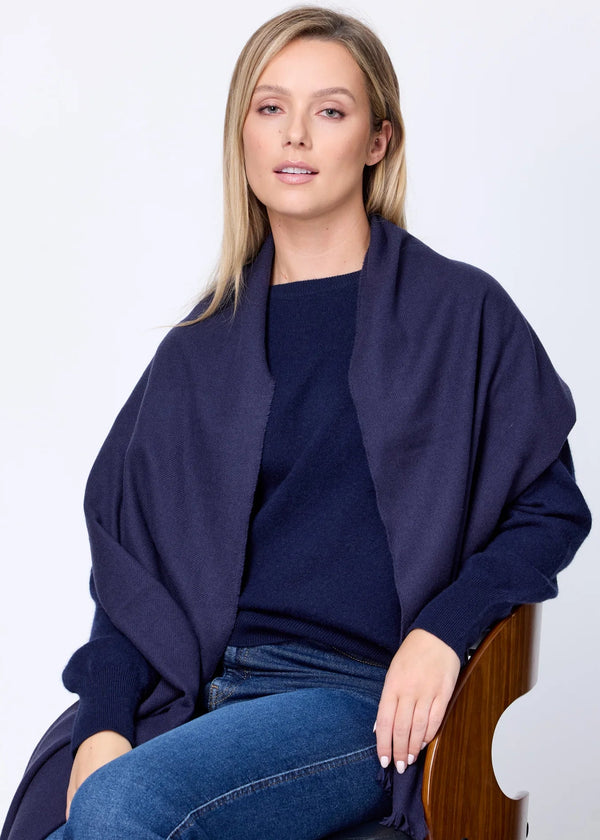 Foxford Solid Navy Fine Wool Cashmere Blend Scarf