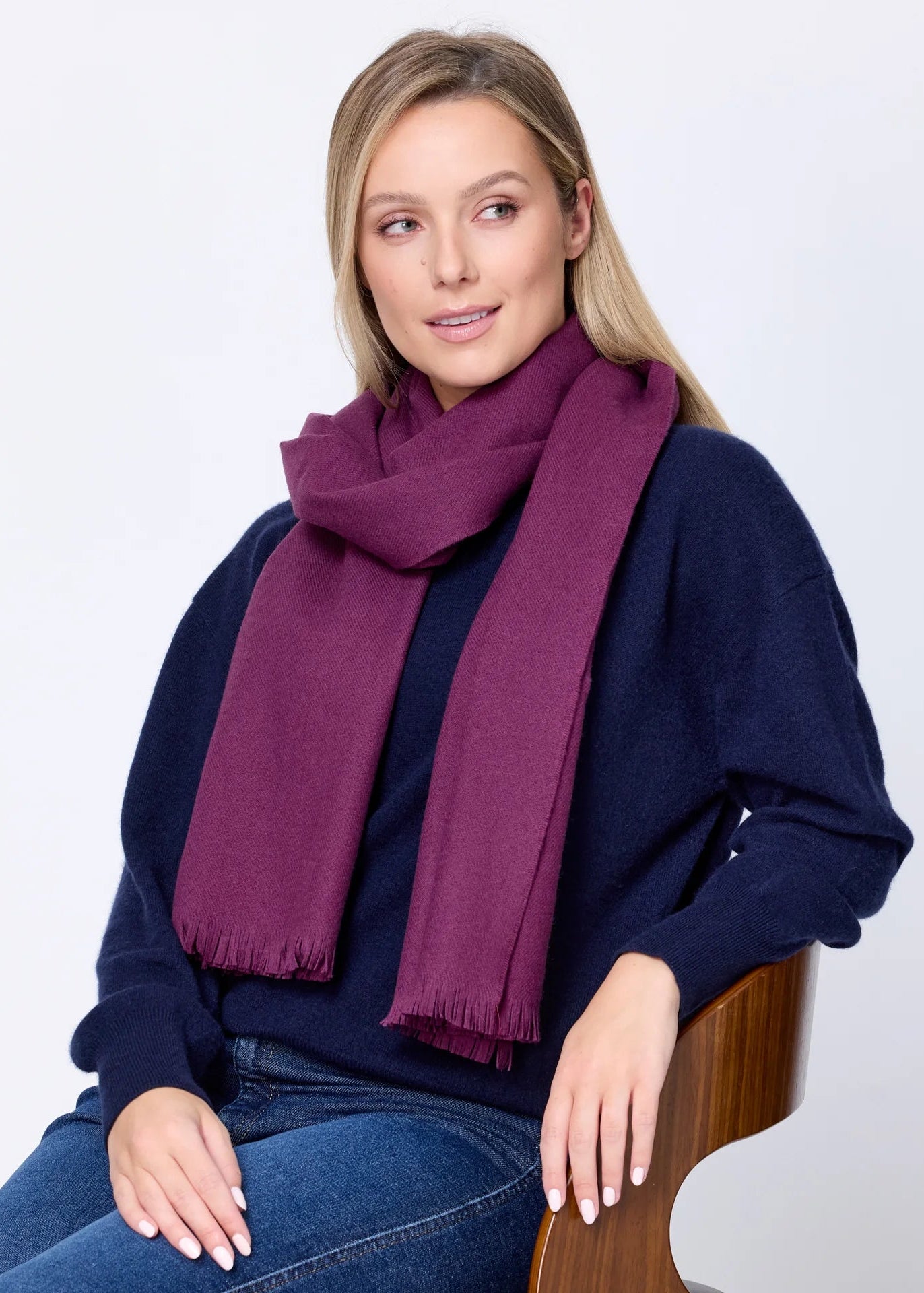 Foxford Solid Aubergine Fine Wool Cashmere Blend Scarf