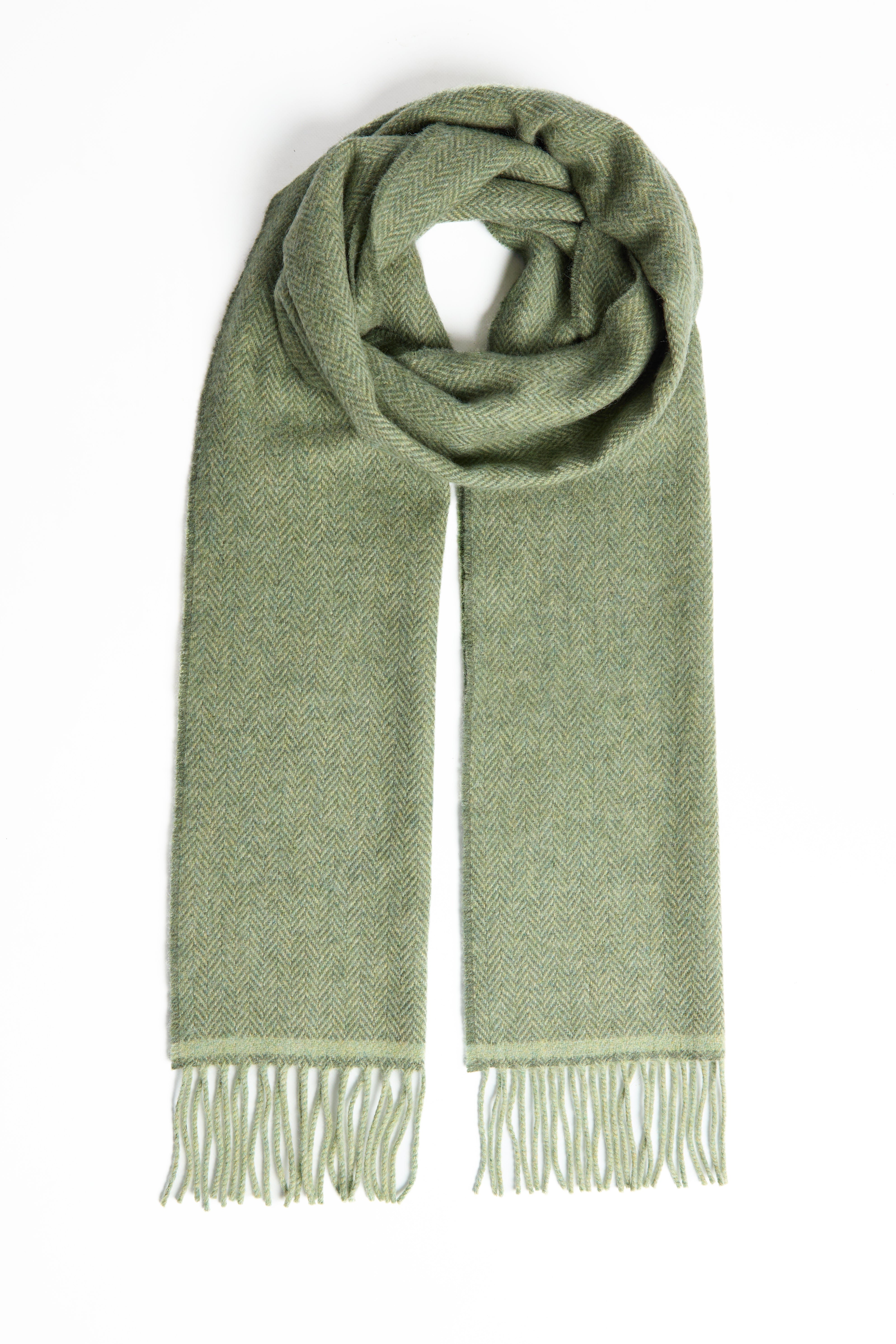 Foxford Lambswool Scarf | Green Herringbone