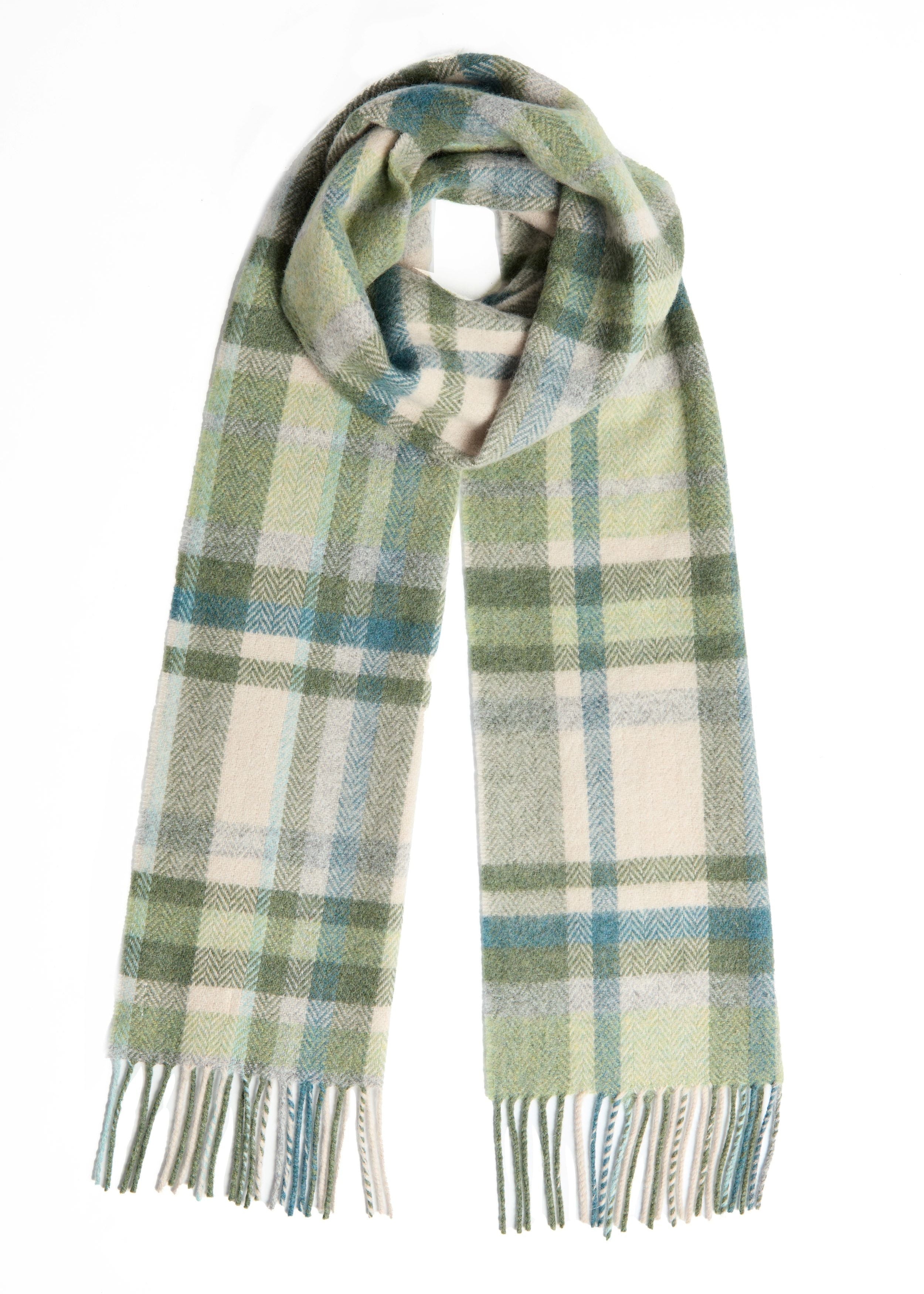 Foxford Lambswool Scarf | Turquoise & Cream Tartan