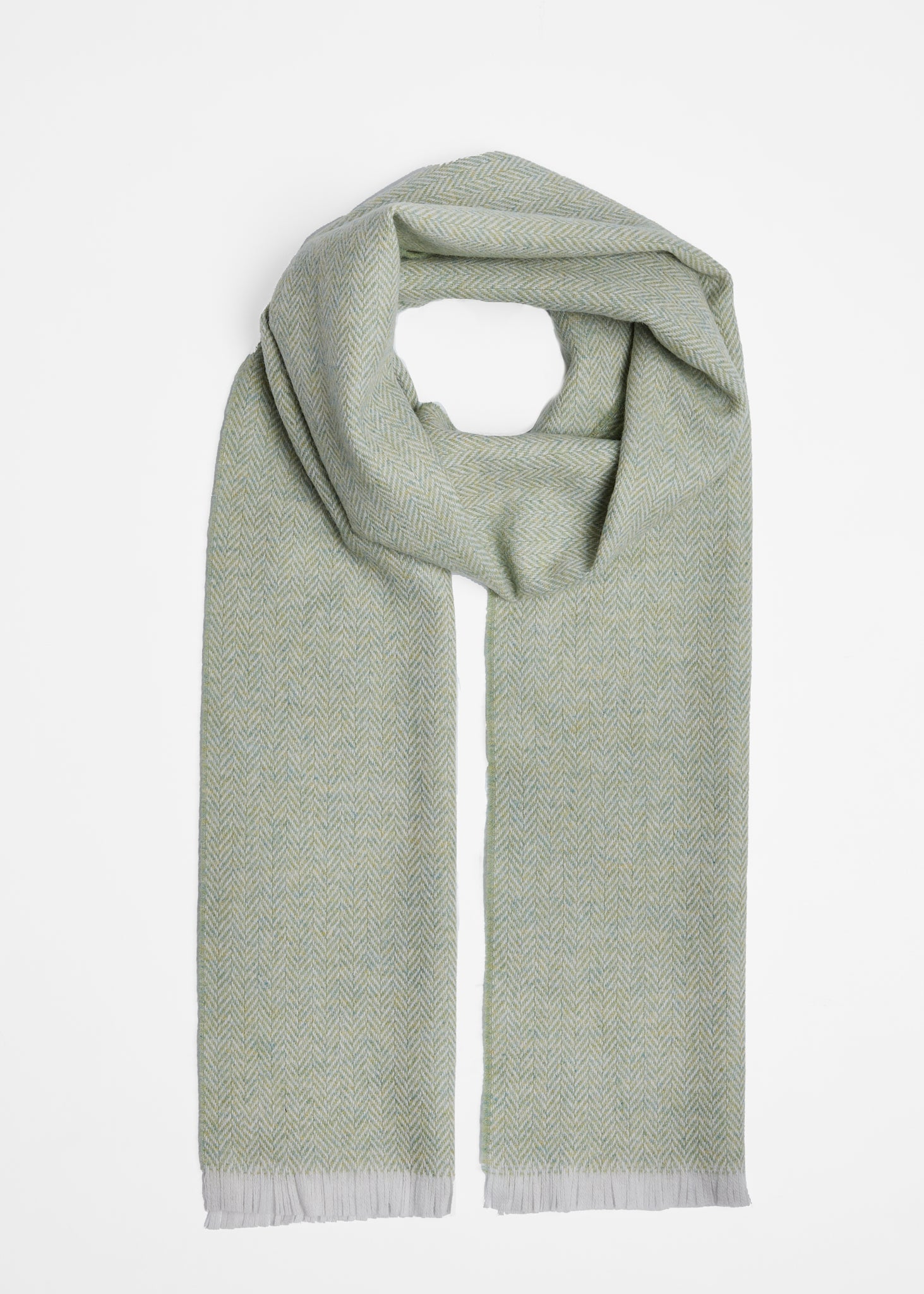 Foxford Lambswool Scarf | Silver Lime Green Herringbone