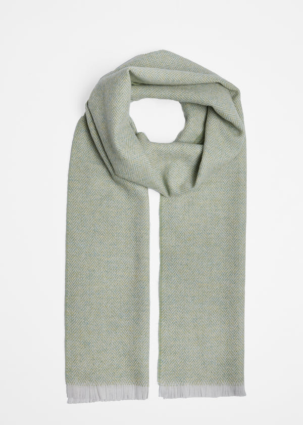 Foxford Lambswool Scarf | Silver Lime Green Herringbone