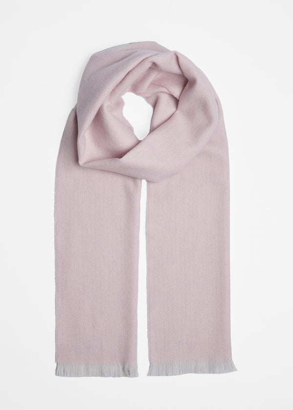 Foxford Lambswool Scarf | Silver Pink Herringbone