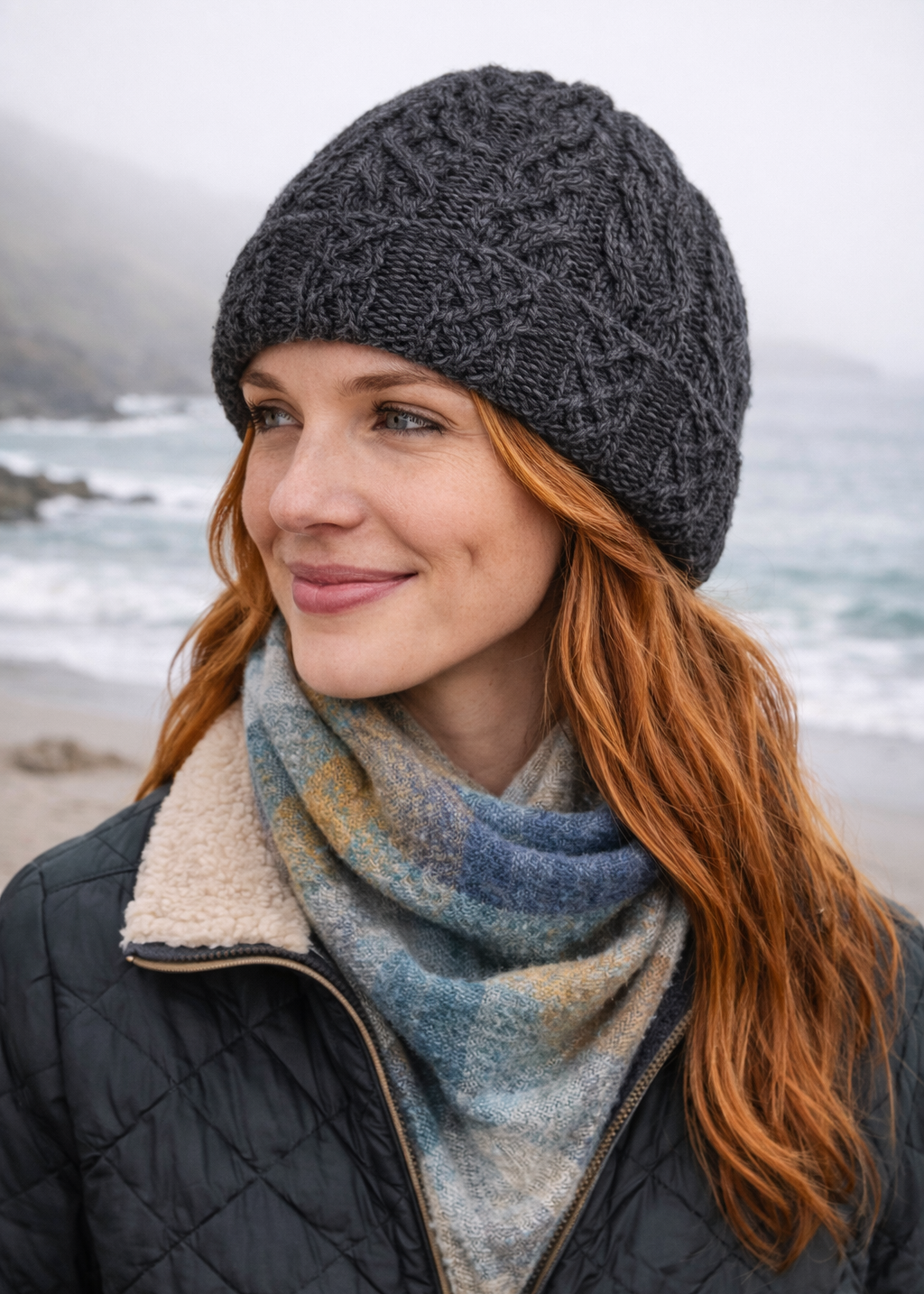 Aran Merino Wool Hat - Traditional Irish Cable Knit | Slate
