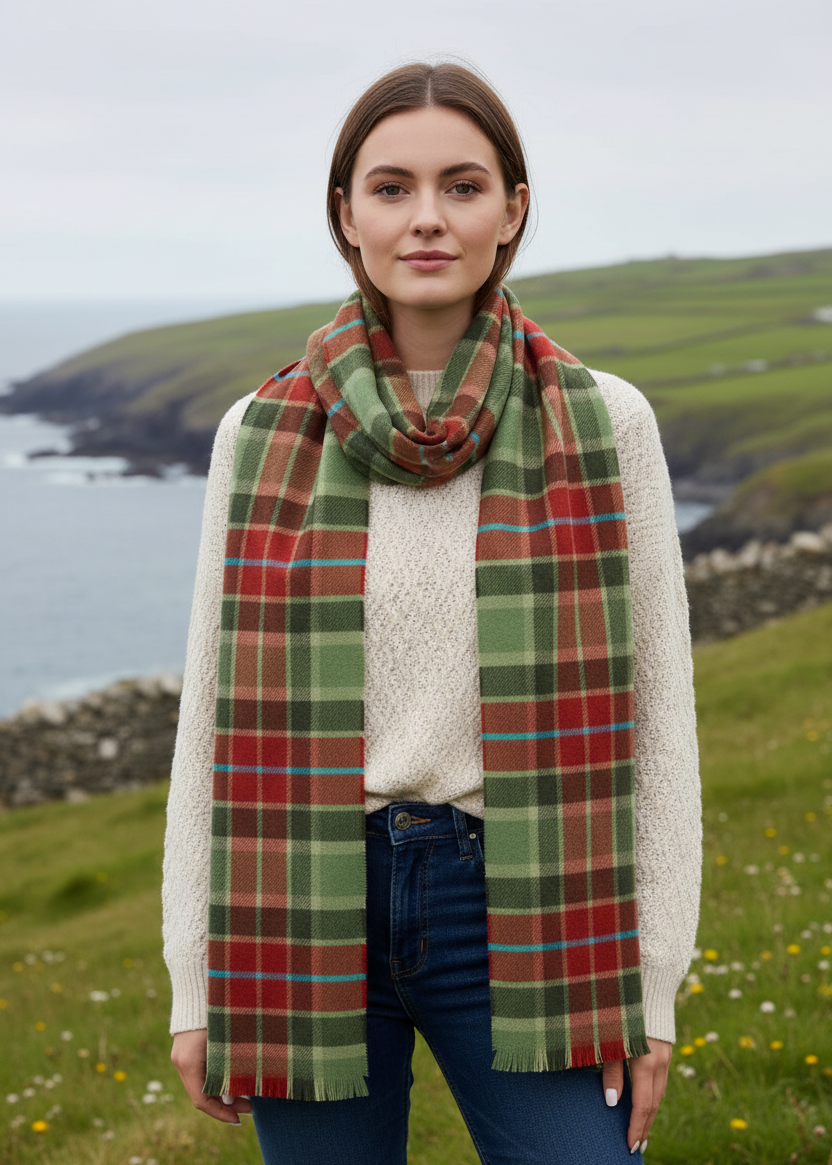 Écharpe Foxford vert rouille en mérinos extra fin géant